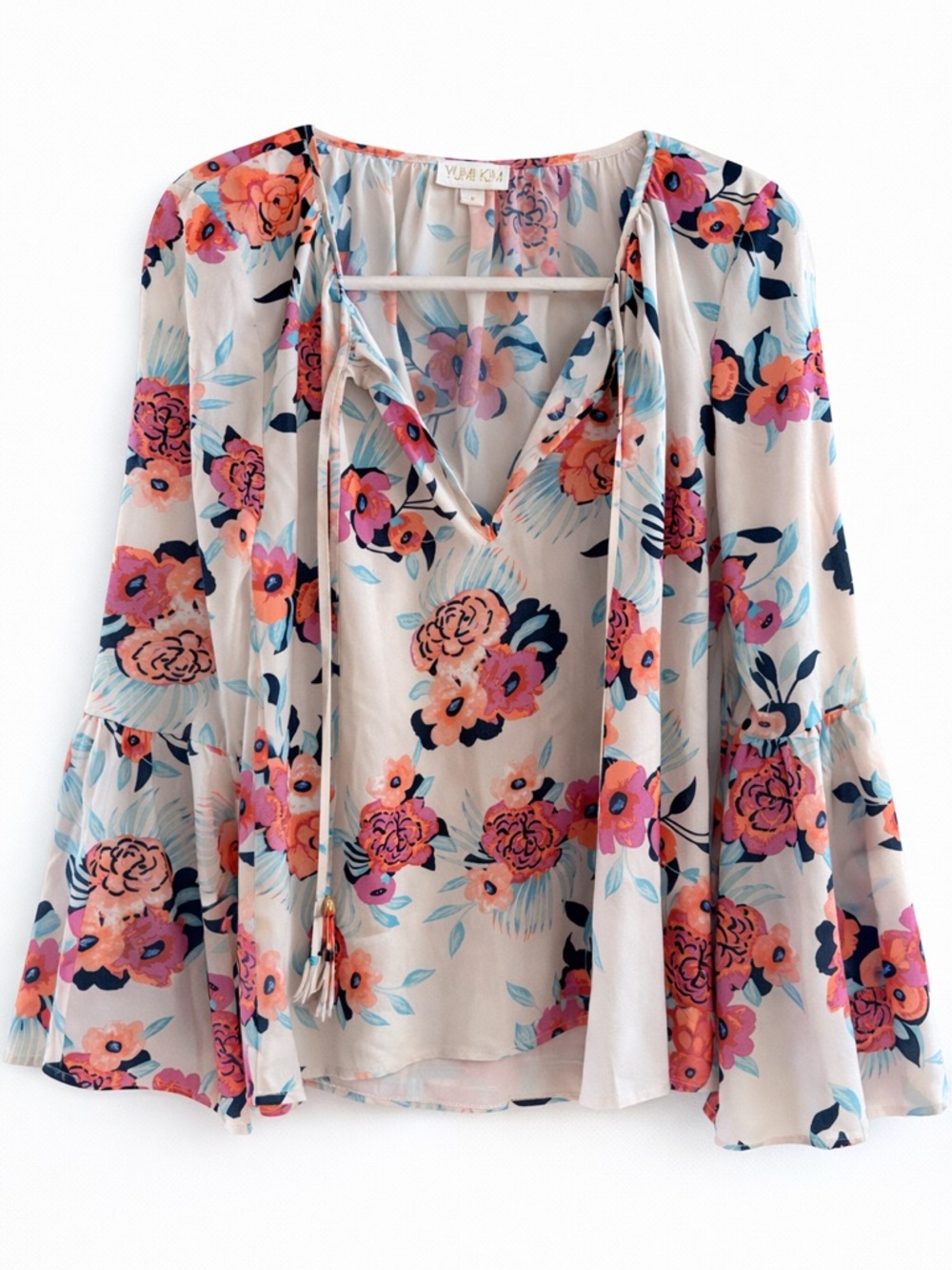 Yumi Kim Cream Blouse with Pink, Coral & Navy Floral